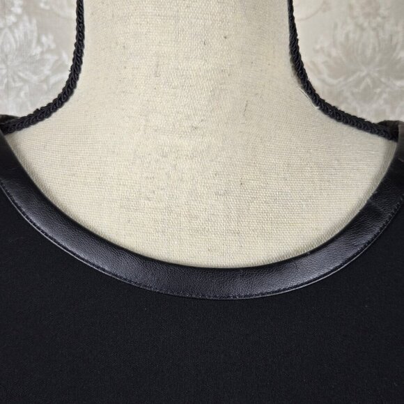 Ann Taylor Size Large Black Short Sleeve Blouse Dropped Shoulder Faux Leather - Picture 3 of 16